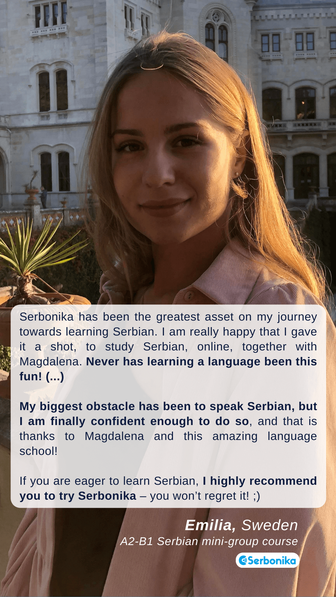 Emilia recommends group Serbian lessons at Serbonika