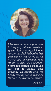 Joy recommends group Serbian lessons at Serbonika